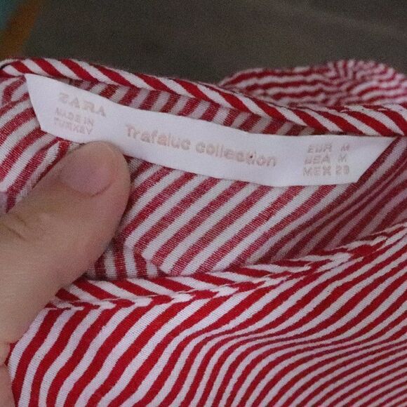 Zara | Pinstriped Ruffled Long Sleeve Top Medium - Picture 6 of 7